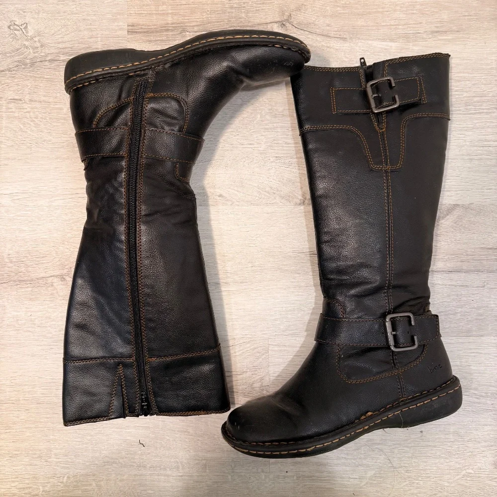 EUC B.O.C. Brown Zip Up Man Made Material Boots, Size 6.5